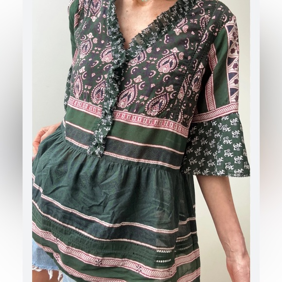 Sea Tops - SEA Mia Floaty Block Print Blouse in Green Size 2